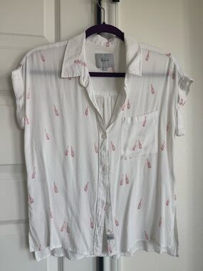 Rails Rosé All Day White Short-Sleeve Button-Up Size Small